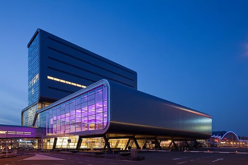 RAI Amsterdam Convention Centre — aerial view of the 110,000 m² venue at Europaplein, Amsterdam